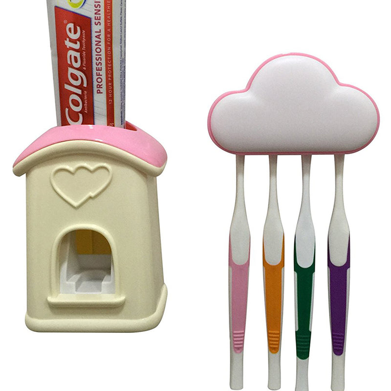 Honana BX Automatic Toothpaste Squeezer Dispenser 4 Toothbrush Holder Set Wall Mount Stand