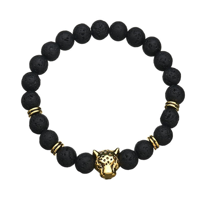 Retro Leopard Beaded Bracelet Natural Stone Bracelet For Men Volcanic Rock Bracelet