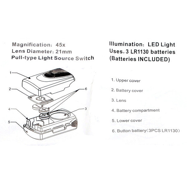 Mini Pocket 45X LED Fold Magnifier Microscope Glass Lens