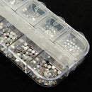 12 Grid Case Nail Art Tips Round Star Glaze Rhinestone Decorations