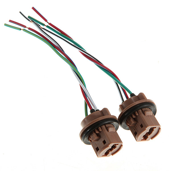 A Pair 7443 LED Bulb Brake Light Socket Harness Wire Plugs