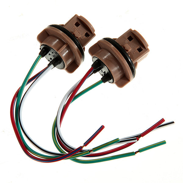A Pair 7443 LED Bulb Brake Light Socket Harness Wire Plugs
