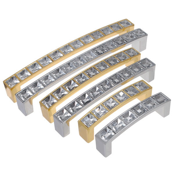 Cabinet Wardrobe Crystal Glass Diamond Square Knob Pull Handle