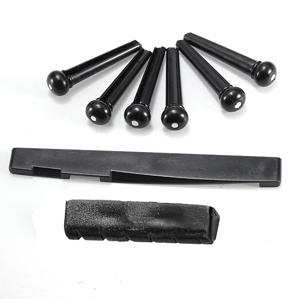 A Set of Black/White 6 Guitar Bridge Pins 1 Saddle Nut for Folk Guitar