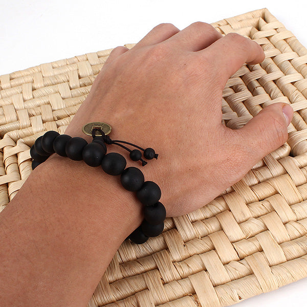 Lucky Black Wood Beads Coin Buddhist Prayer Bracelet Unisex