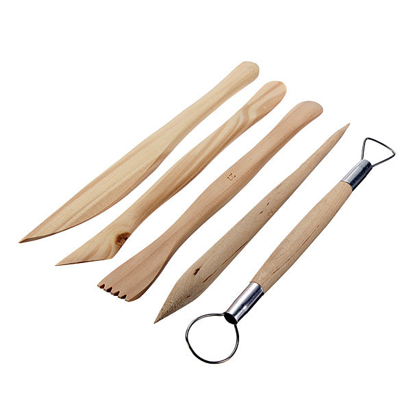 5 Pcs Assorted Wooden Pottery Clay Sculpture Tools Scrape Smooth Shape Sculpt Clay Crafts Set