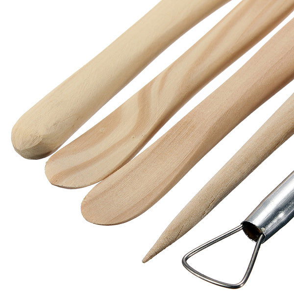 5 Pcs Assorted Wooden Pottery Clay Sculpture Tools Scrape Smooth Shape Sculpt Clay Crafts Set