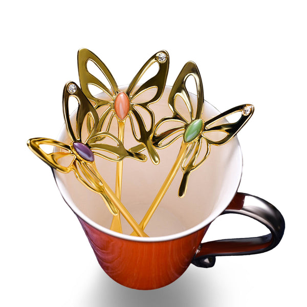 KCASA Tea Spoon Three-dimensional Butterfly Creative Design Elegant Aluminum Alloy Coffee Tea Spoon
