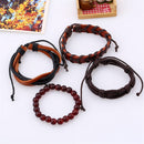 Punk Woven Cowhide Bracelet Multiplayer Men's Hemp Leather Beads Bracelets