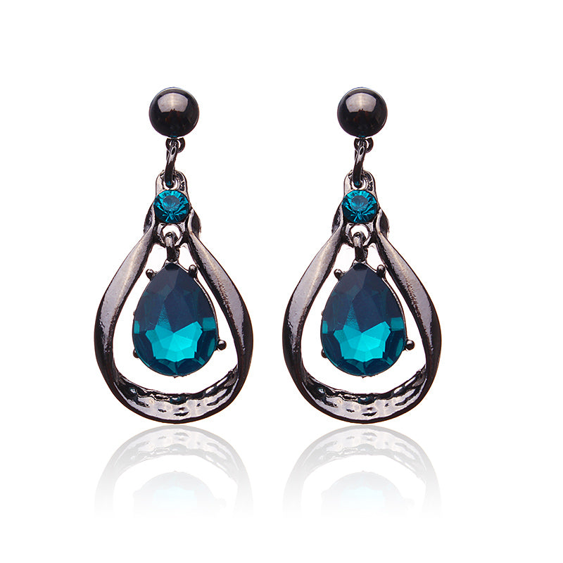 Blue Gems Necklace Crystal Drop Earrings Jewelry Set