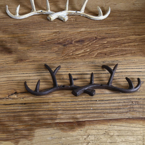 Cast Iron Antler Wall Hook Hanger Home Decoration Elk Coat Hat Scarf Rack B N3A7