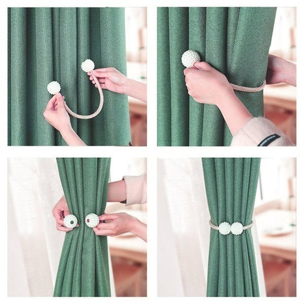 2Pcs Magnetic Pearl Ball Window Curtain Buckle Holder Tieback Tie Backs Clips
