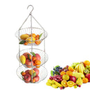 1X(Hanging Fruit Basket Iron Art 3-Layer Baskets Fruit Tray Drain Basket Ho