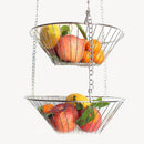 1X(Hanging Fruit Basket Iron Art 3-Layer Baskets Fruit Tray Drain Basket Ho