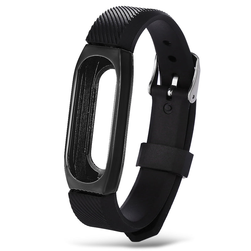 Replacement 14mm Rubber Strap Metal Case  Bracelet Wristband for Xiaomi Miband 2