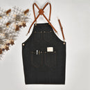Denim Bib Apron Leather Strap Barista Baker Work Uniform Bartender Bbq Chef