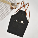 Denim Bib Apron Leather Strap Barista Baker Work Uniform Bartender Bbq Chef