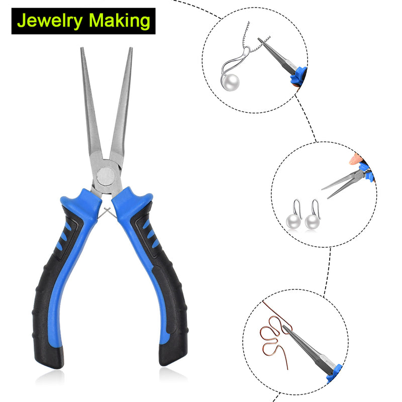 NEWACALOX 8Pcs 4.5inch Precision Pliers Set Mini Pliers Diagnoal Pliers Wire Cutting Long Nose Pliers Jewelry Making DIY Hand Tool Kit