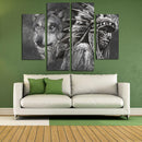 Miico Hand Painted Four Combination Decorative Paintings Indian And Wolf Wall Art For Home Decoration
