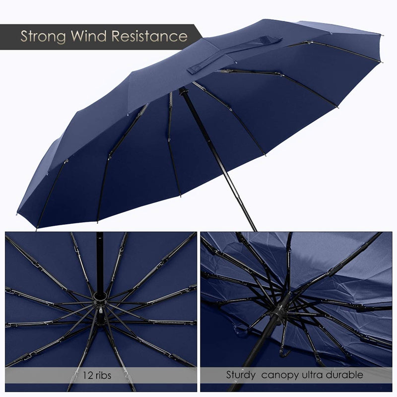 12 Ribs Windproof Travel Umbrella With Teflon Canopy, Lengthened Handle Wit F9X6