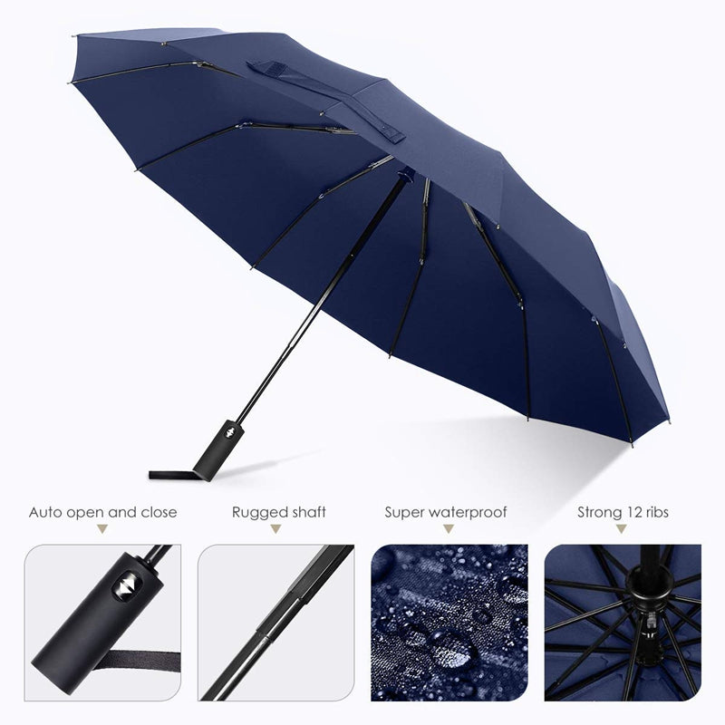 12 Ribs Windproof Travel Umbrella With Teflon Canopy, Lengthened Handle Wit F9X6