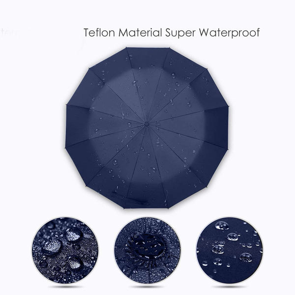 12 Ribs Windproof Travel Umbrella With Teflon Canopy, Lengthened Handle Wit F9X6