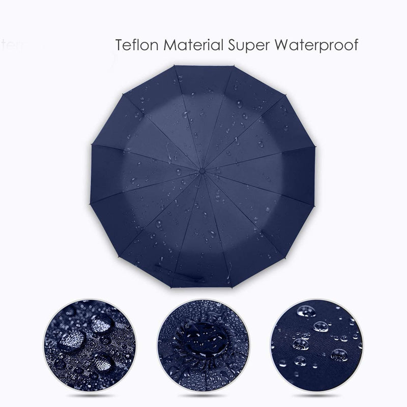 12 Ribs Windproof Travel Umbrella With Teflon Canopy, Lengthened Handle Wit F9X6