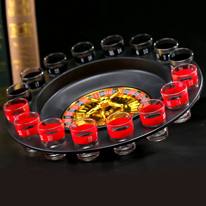 Novelty Creative Drink Turntable Toys Russian Roulette Wheel 16 Wine Cups BaQ7G6
