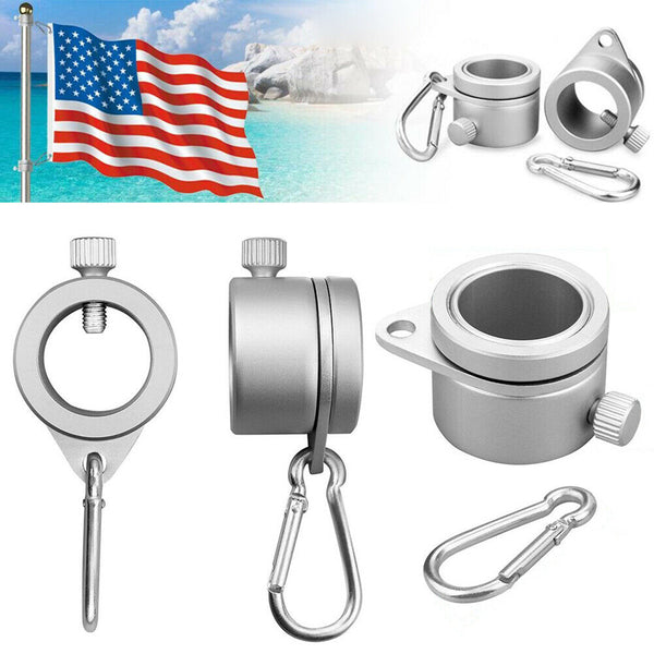Aluminum Alloy Flag Pole Rings 360 Degree Rotating Flagpole Flag Mounting Ring Kit with Carabiner for 0.75-1.02Inch Flagpole