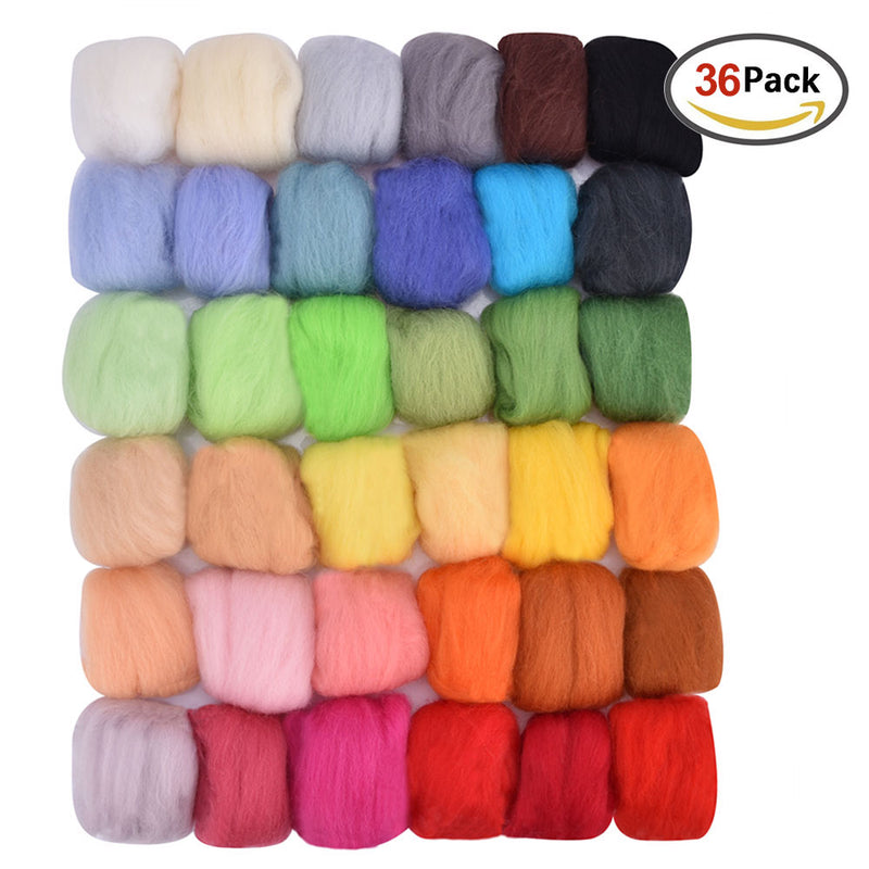 36 Color DIY Wool Felt Kit Needles Tool Set Handmade Needle Felting Mat Starter Fabric Sewing Kit w/ Felting Handle Clover