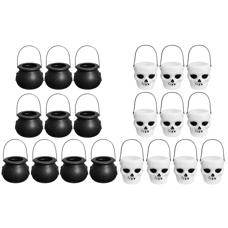 10pcs Halloween Cauldron Witch Skull Multi Purposed Candy Holder Planter Pot Party Decorations