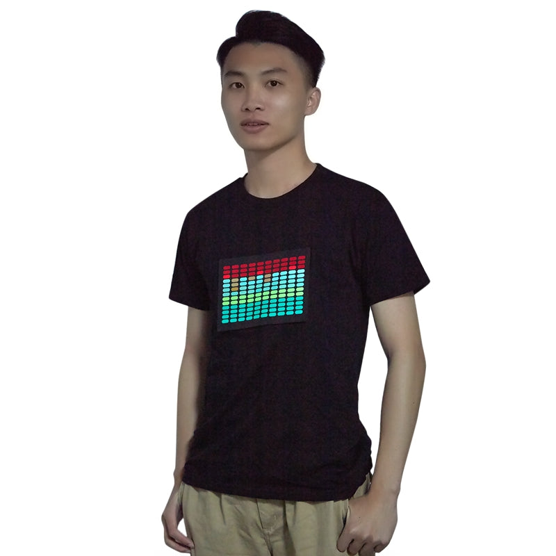 Men Sound Activated Led T-Shirt Light Up Flashing Rock Disco Equalizer Shor O1J4