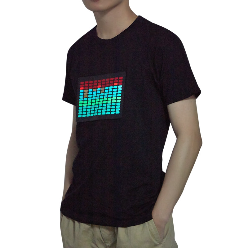 Men Sound Activated Led T-Shirt Light Up Flashing Rock Disco Equalizer Shor O1J4