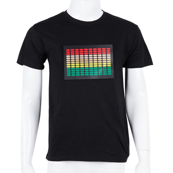 Men Sound Activated Led T-Shirt Light Up Flashing Rock Disco Equalizer Shor O1J4