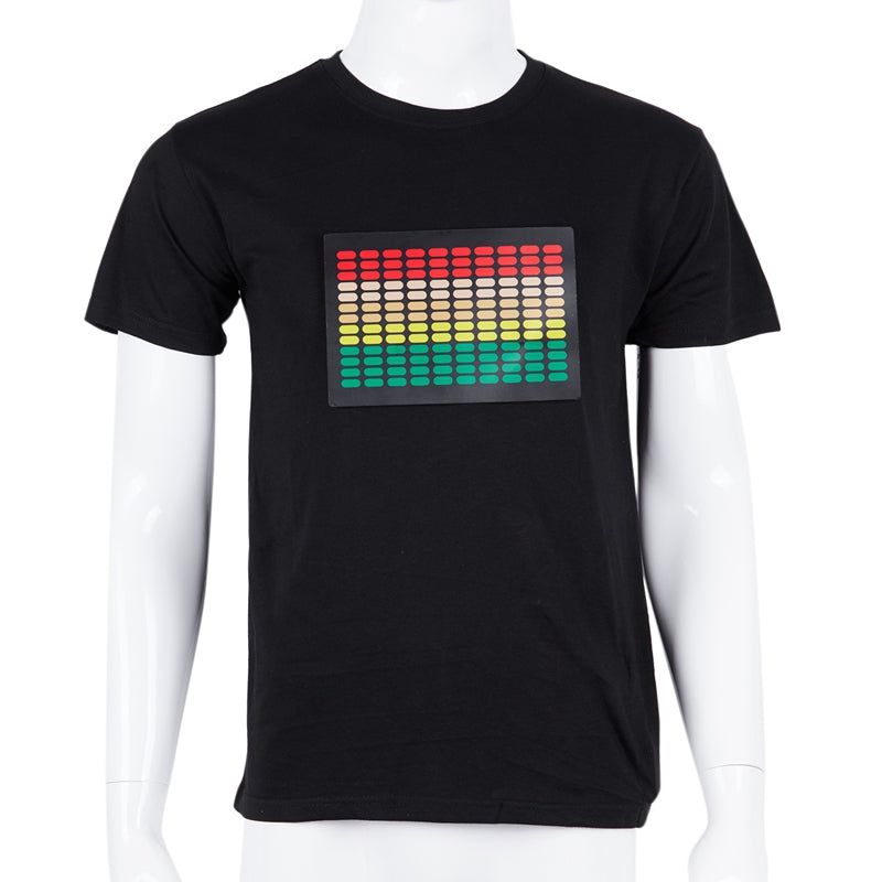 Men Sound Activated Led T-Shirt Light Up Flashing Rock Disco Equalizer Shor O1J4