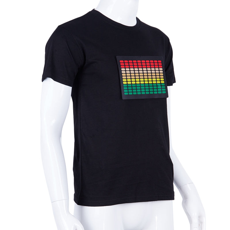 Men Sound Activated Led T-Shirt Light Up Flashing Rock Disco Equalizer Shor O1J4