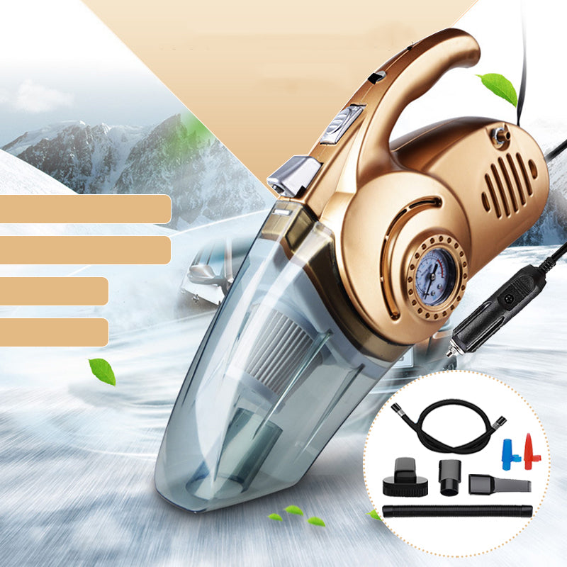 4-in-1 Car Handheld Vacuum Cleaner Portable Wet&Dry Car Cleaner with Digital Tire Inflator Pump Pressure Gauge and LED Light