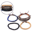 Vintage Multilayer Wood Beads Woven Leather Bracelet Leaf Pendant Unisex Bangle Chain