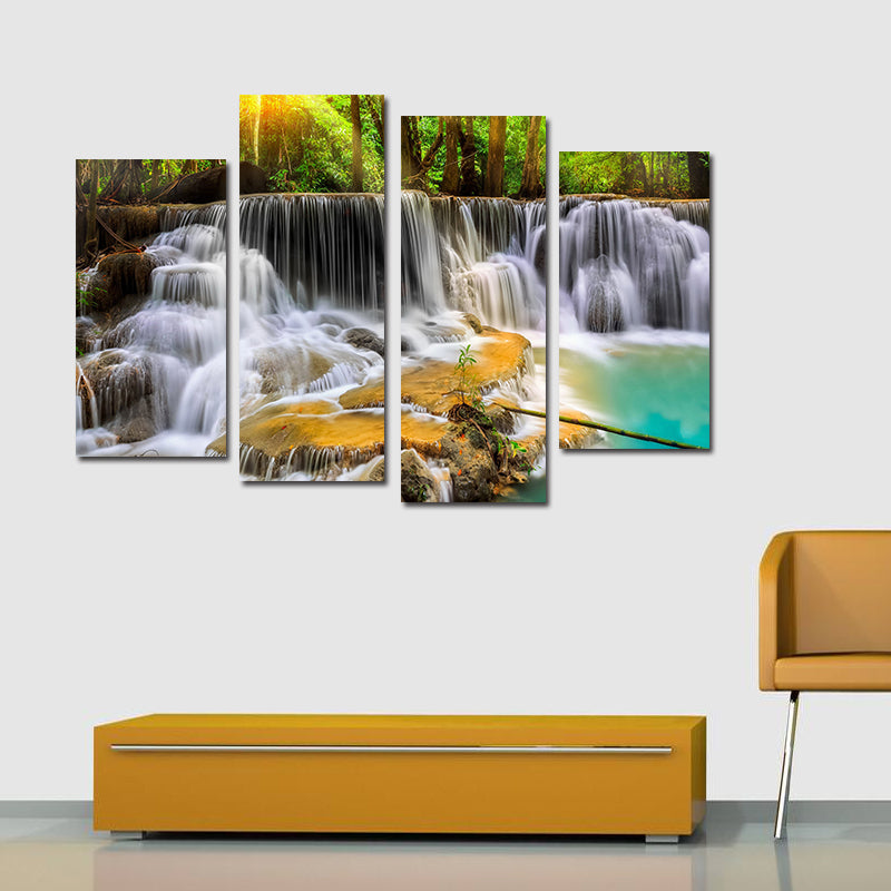Miico Hand Painted Four Combination Decorative Paintings Ancient Small Waterfall Wall Art For Home Decoration