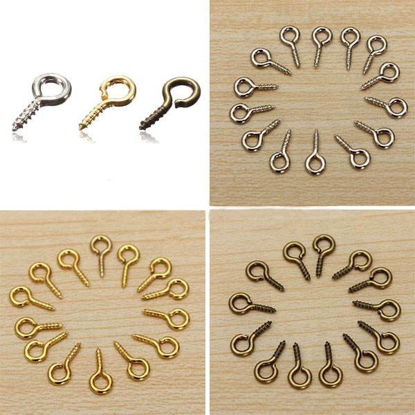 100pcs Mini Eye Pins Eyepins Hooks Eyelets Screw Threaded Peg 8x3.5mm