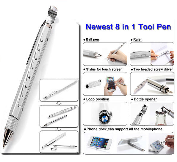8 in 1 Metal Multitool Pen Handy Screwdriver Ruler Capacitance Opener