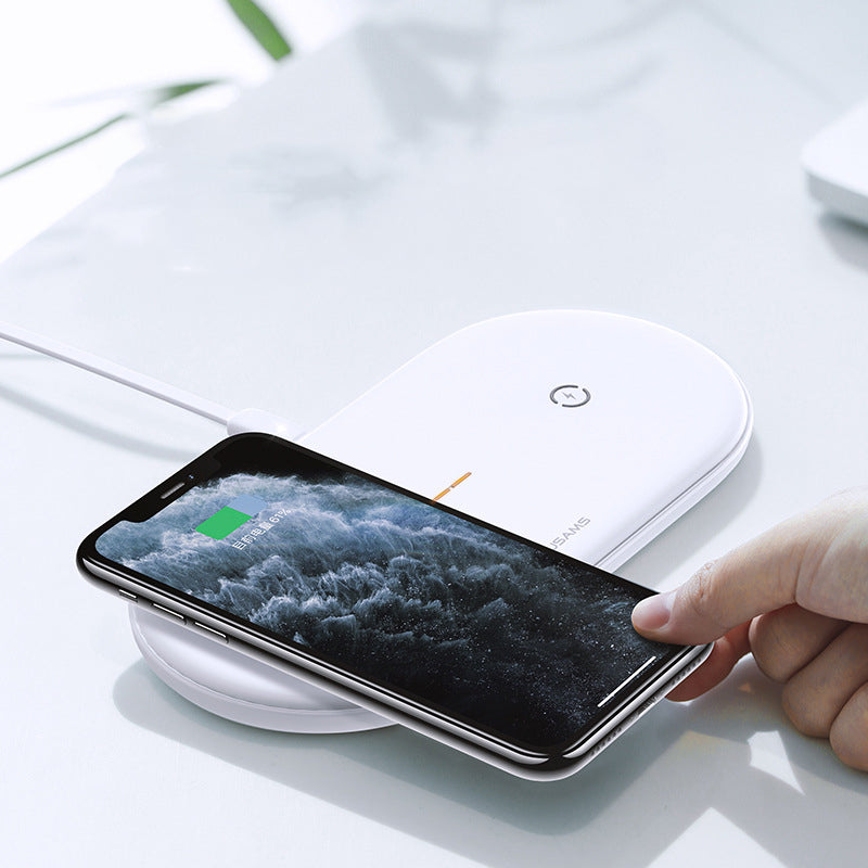 USAMS US-CD120 Dual 10W Power Qi Wireless Charger Phone Charger Earphone Charger for Qi-enable Smart Phone Earphone for iPhone 11 Apple AirPods Pro 2019