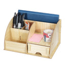 Wooden Desktop Organizer Pen Holder Office Supplies Storage Wooden Desk Organizer Home Office Supply Storage Rack with a Free Mobile Phone Holder