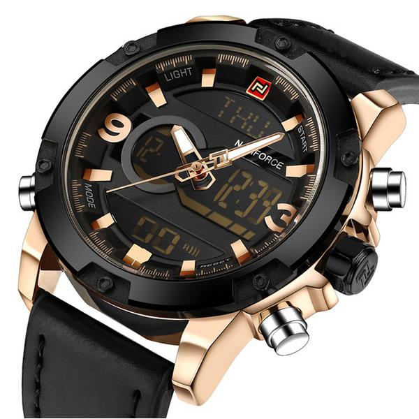 NAVIFORCE NF9097 Fashion Men Dual Display Watch Luxury Leather Strap Sport Watch