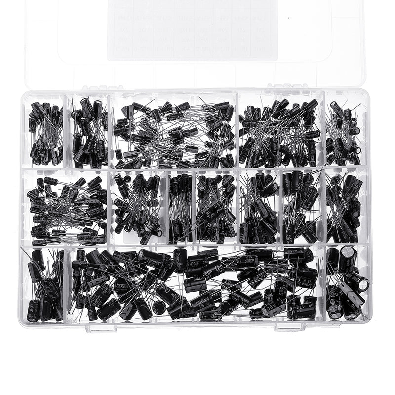 550pcs 24 Values 16V/25V/35/50V (0.1uF To 2200uF) Mix Electrolytic Capacitor Assorted Kit With Storage Box