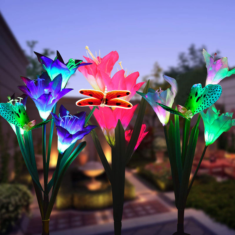 2Pcs/Set Waterproof LED Solar Stake Lily Flower Light Outdoor Garden Lawn Decorations