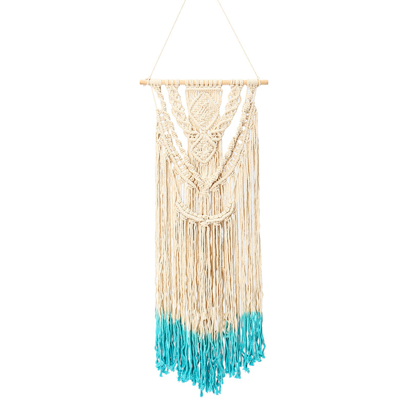 18'' Beige Blue Handmade Macrame Wall Hanging Cotton Tapestry Bohemian Art Decor