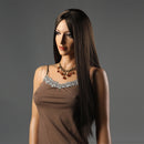 NAWOMI Long Straight 100% Kanekalon Synthetic Wig Capless Dark Brown Smooth Middle Bang