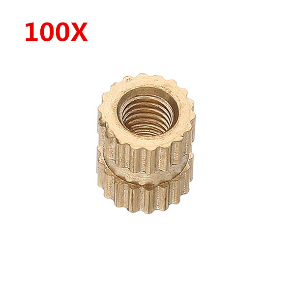 100Pcs M3 Brass Knurled Nuts Female Thread Round Insert Embedded Injection Molding Nut 2 Heights
