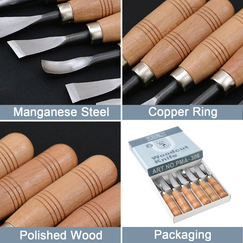 6pcs Professional Wood Carving Tools Kit Woodworking Craft Chisel Hand